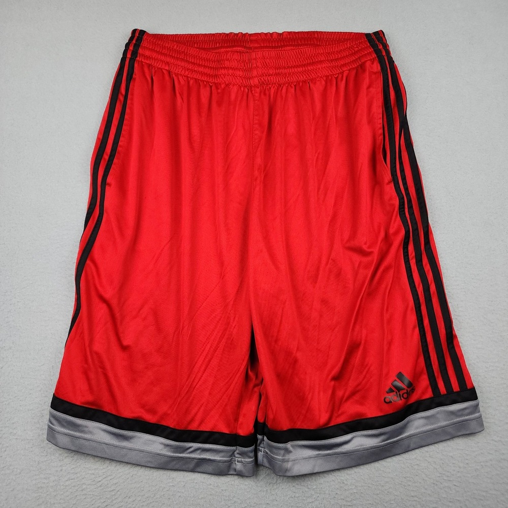 Adidas Shorts Men XL Red 3 Stripe Basketball 12 Inseam Athletic Gym Training Y2K